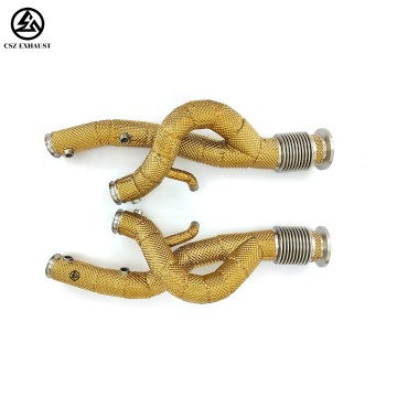 Lamborghini Revuelto 6.5L V12 Downpipe with Gold Heat Shi...