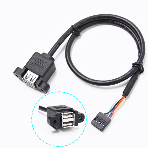 USB dual A female with ear to 9P DuPont 2.54 terminal wire