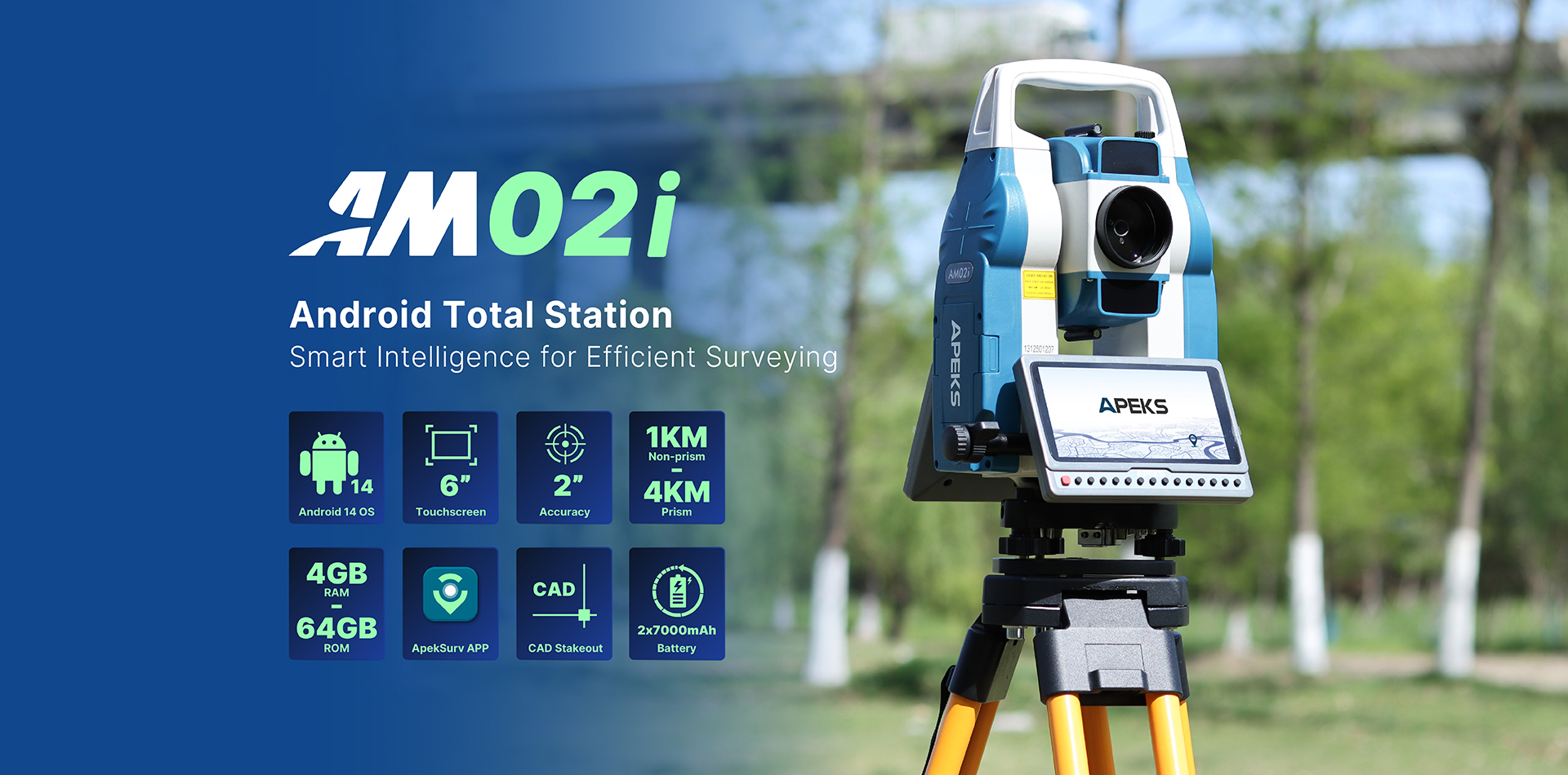 Apeks Am02i Android Total Station Magnification 30X 1000m Non-Prism Land Surveying Instrument