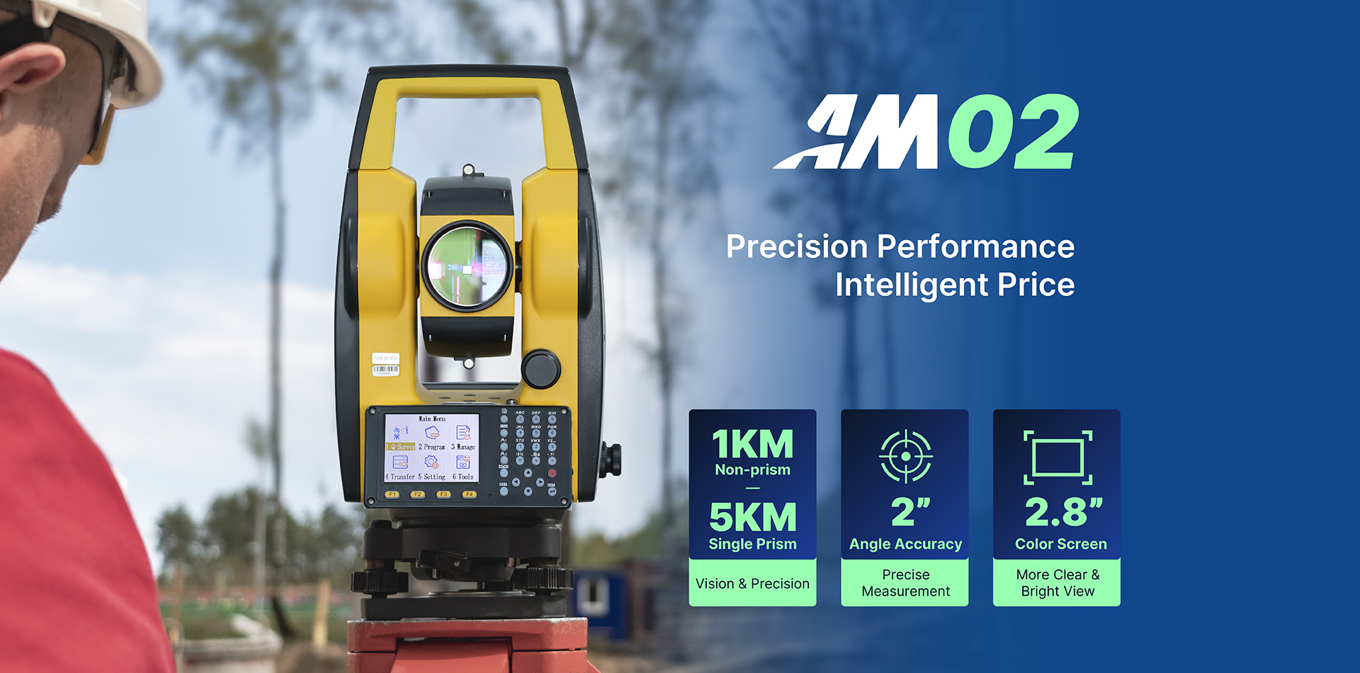 Peralatan Ukur Ketepatan Apeks Am02 2″ Stesen Jumlah Mod Prisma Tanpa Reflektor 1000M & 5000M