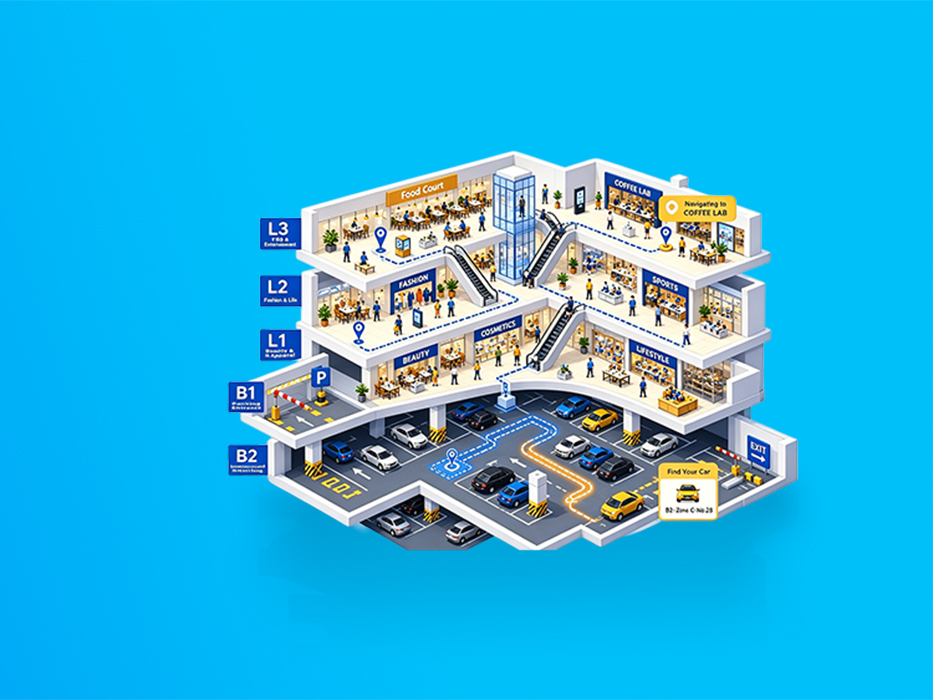 Solución RTLS UWB de enlace descendente para complexos comerciais