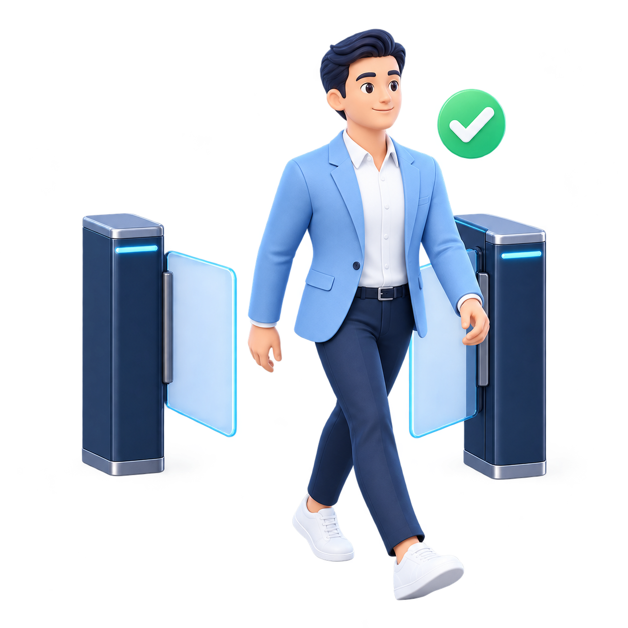 Authorized user passing through a turnstile with smartphone-based UWB seamless access