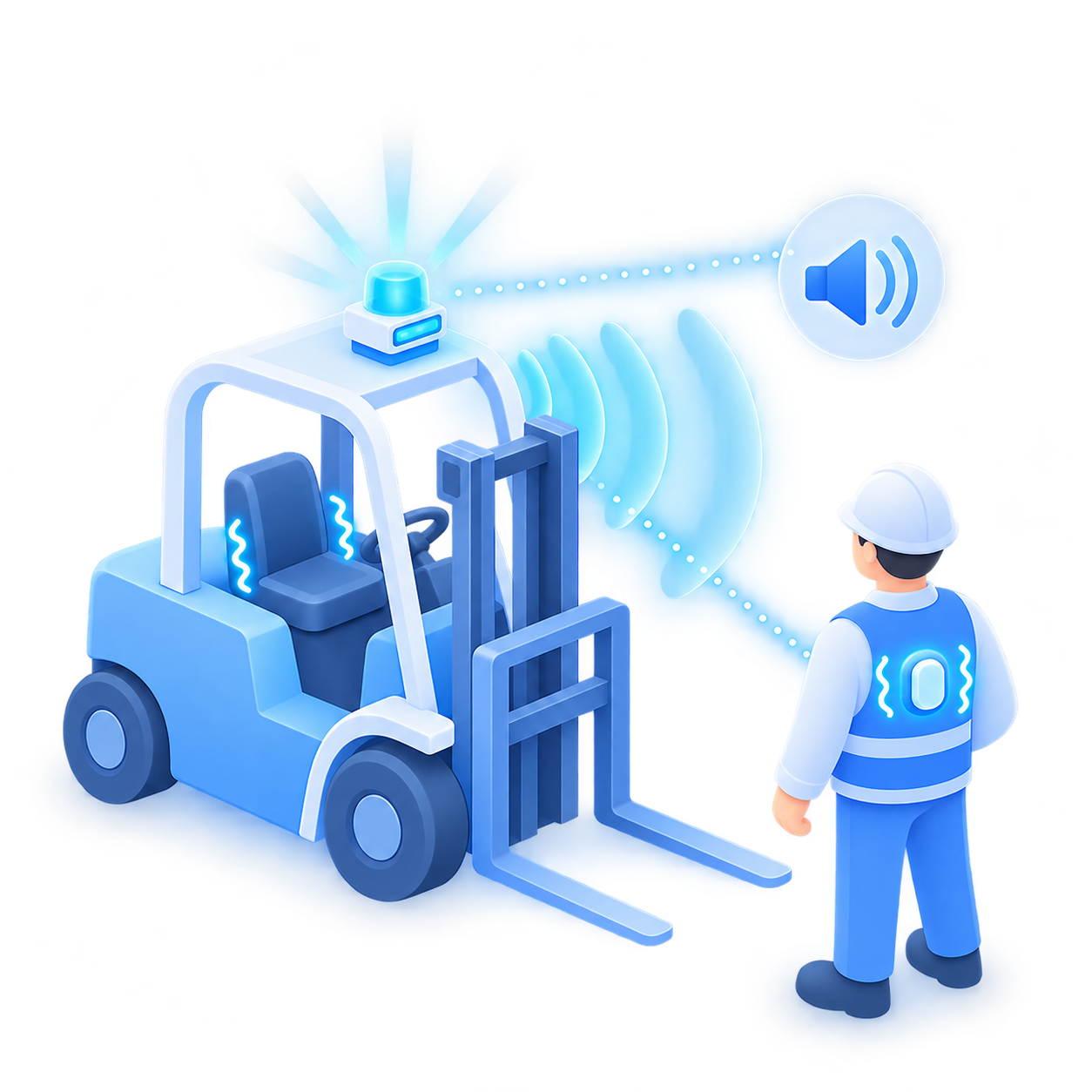 Forklift pedestrian safety with 360-degree monitoring around forklifts in mixed-traffic industrial areas