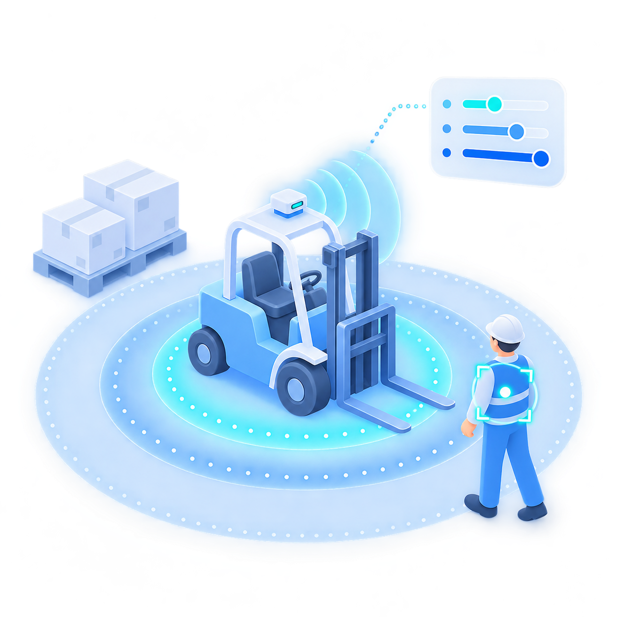 Forklift safety systems using visual audible and vibration alerts for collision and pedestrian warning