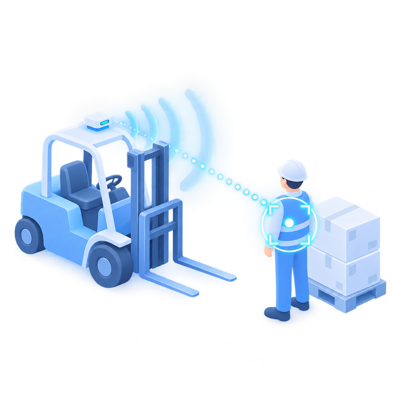 UWB forklift collision avoidance system using precise ranging to detect distance between forklifts and nearby workers