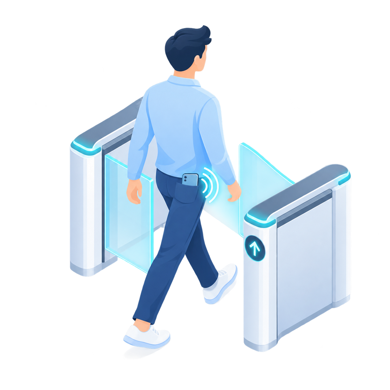 UWB seamless access allowing an authorized user to pass through a turnstile with a smartphone kept in a pocket