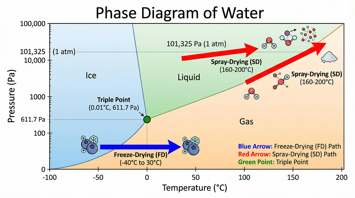 Phase Diagram of Water_Freeze-Drying vs Spray-Drying