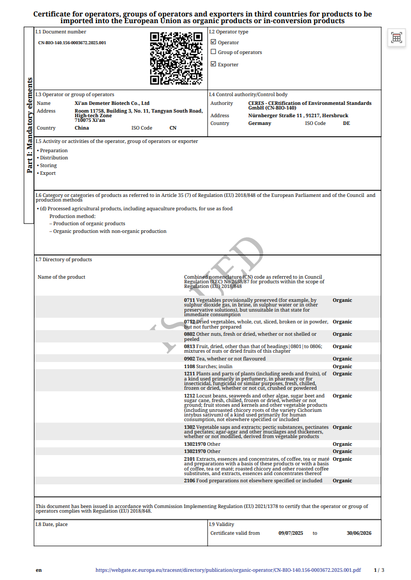 EU Organic Certificate