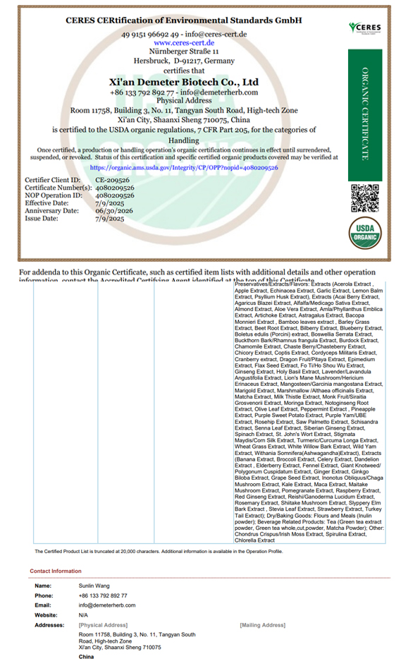 USDA NOP Certificate