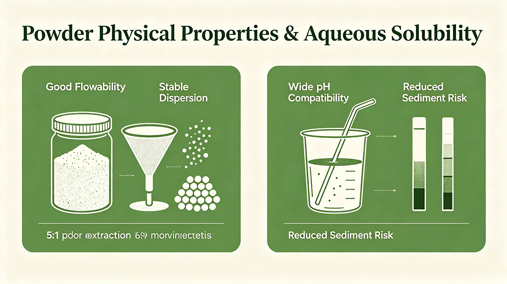 Powder fluidity and aqueous solubility test of cotton seed extract