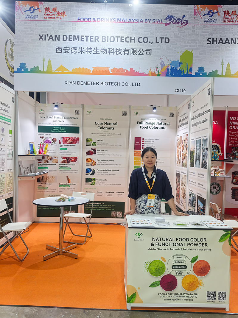 Team communicating with buyers at Demeter Biotech exhibition booth
