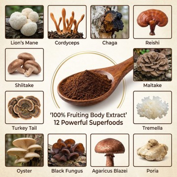 Organic 12 Mushroom Blend Powder 10:1 Extract B...