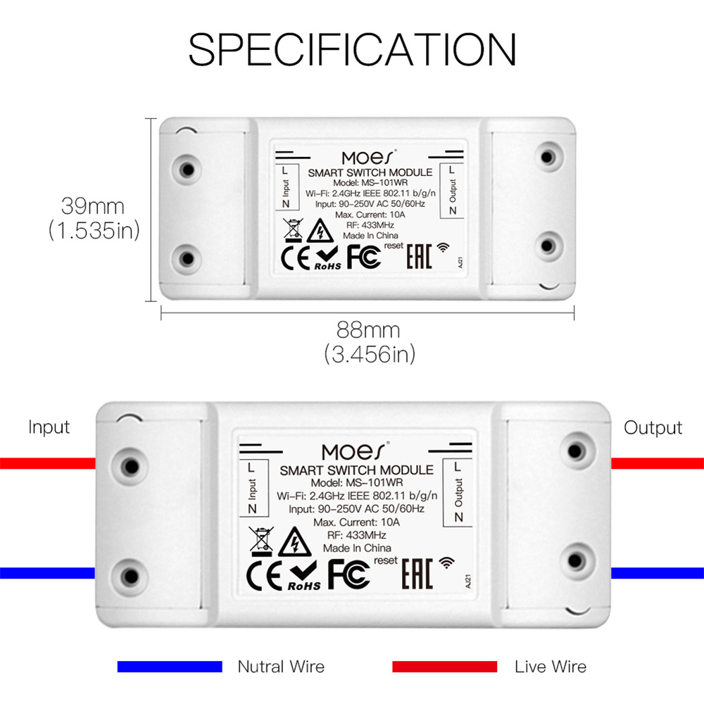 Interruttore intelligente con telecomando wireless RF433Mhz+WiFi02