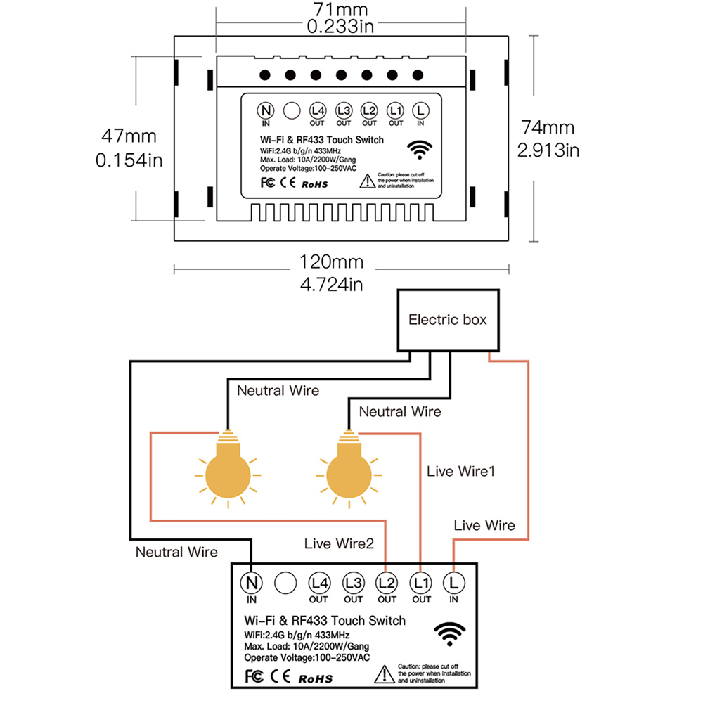 Interruptor de parede inteligente Moes WiFi RF433 com toque 01