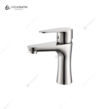 Contemporary Single-Handle Brushed Stainless Steel SUS304 Bathroom Faucet Hot Cold Water Basin Taps Ceramic Valve for Hotels