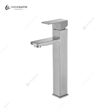 Square Stainless Steel 304 Brushed Bathroom Tap Water Saving Metered Vanity Faucet with Ceramic Valve Core for Bedrooms Basins