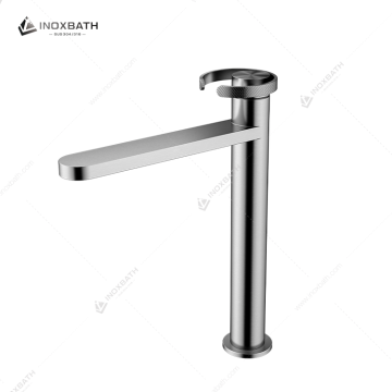 Modern Single Handle with Knurling Design Deck Mounted Stainless Steel 304 Basin Tap Hot Cold Water Function Wash Basin Faucet