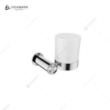 Stainless Steel Bathroom Toothbrush Glass Tumbler with Holder Frosted Glass Toothbrush Cup