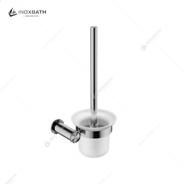 Wall Mounted Stainless Steel SS304 Bathroom Set Elegant Glass Cup Toilet Brush Holder with Secure Wall-Mounted Bracket