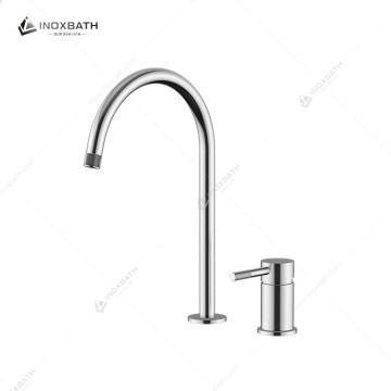 304 Stainless Steel Countertop Mountable Bathroom Double-Hole Brushed Faucet, INOXBATH Faucet, Washbasin Faucet