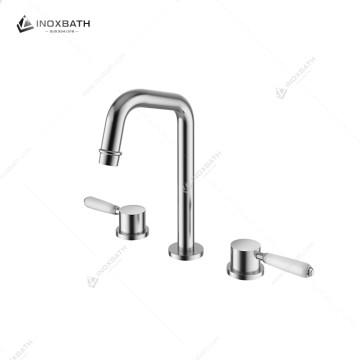 Modern Double-Handle Wall-Mounted Bathroom Faucet, 360-Degree Rotation, 304 Stainless Steel Brushed Gold Ceramic Valve Core, Suitable For Catering