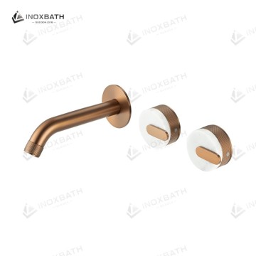 Rose Gold Wall Mounted Basin Mixer Tap with White Marble Handle - Augusta Series IN-Z4006E Concealed Faucet