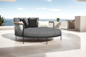 Letto rotondo Augusta, divano letto, Alumnium, lusso, resistente alle intemperie, patio, veranda, bordo piscina, relax