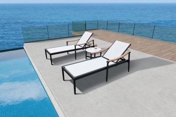Lettino prendisole Oven, set di chaise longue da spiaggia in alluminio contemporaneo con tavolino laterale