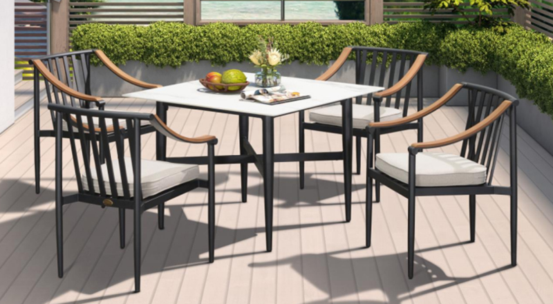 Stylish Outdoor Dining Set Featuring Four Chairs and a Square Sintered Stone Table top3