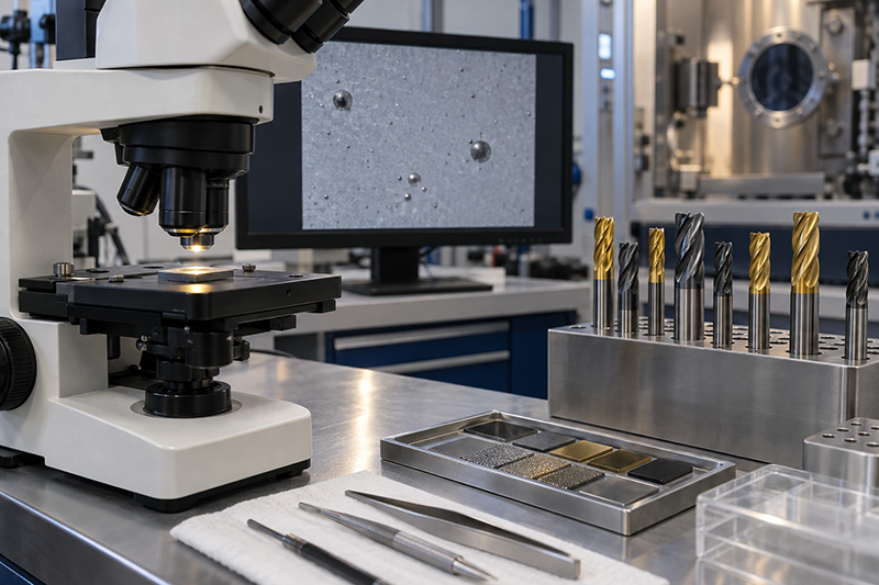 Microscopic inspection of droplets on arc-coated cutting tools