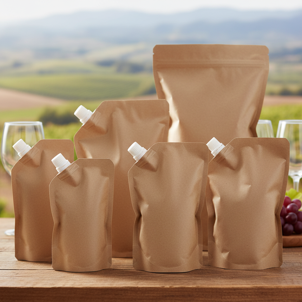 Kraft Stand Up Pouches For Wine And Beverage Industry