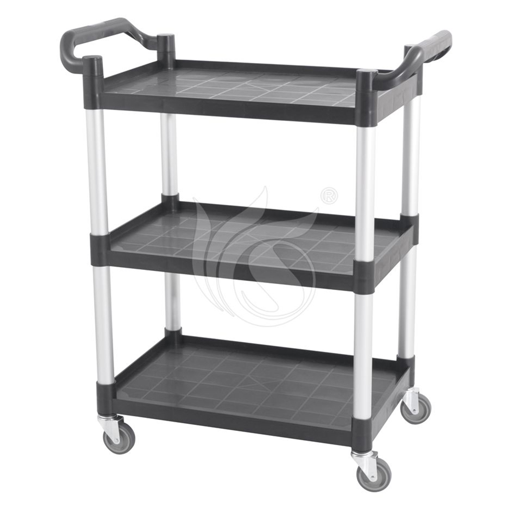 3-Tier Heavy-Duty Plastic Service Cart with Locking Wheels - Commercial & Home Use