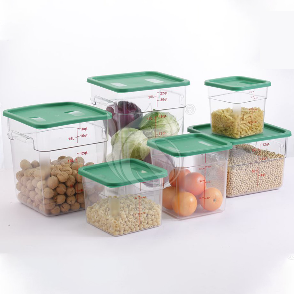 Food Storage Container with Lids, Clear Commercial Containers with Scales lines for Home Restaurant Kitchen Food Storage, Marinating Meat, Proof Dough