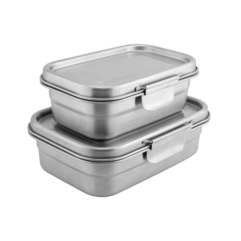 Stainless steel lunch box with 2 clips