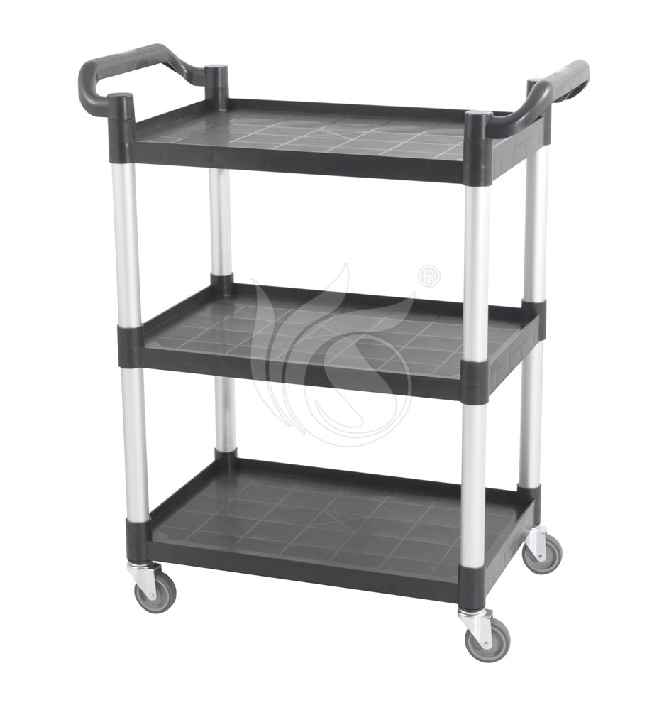 3-Tier Heavy-Duty Plastic Service Cart with Locking Wheels - Commercial & Home Use