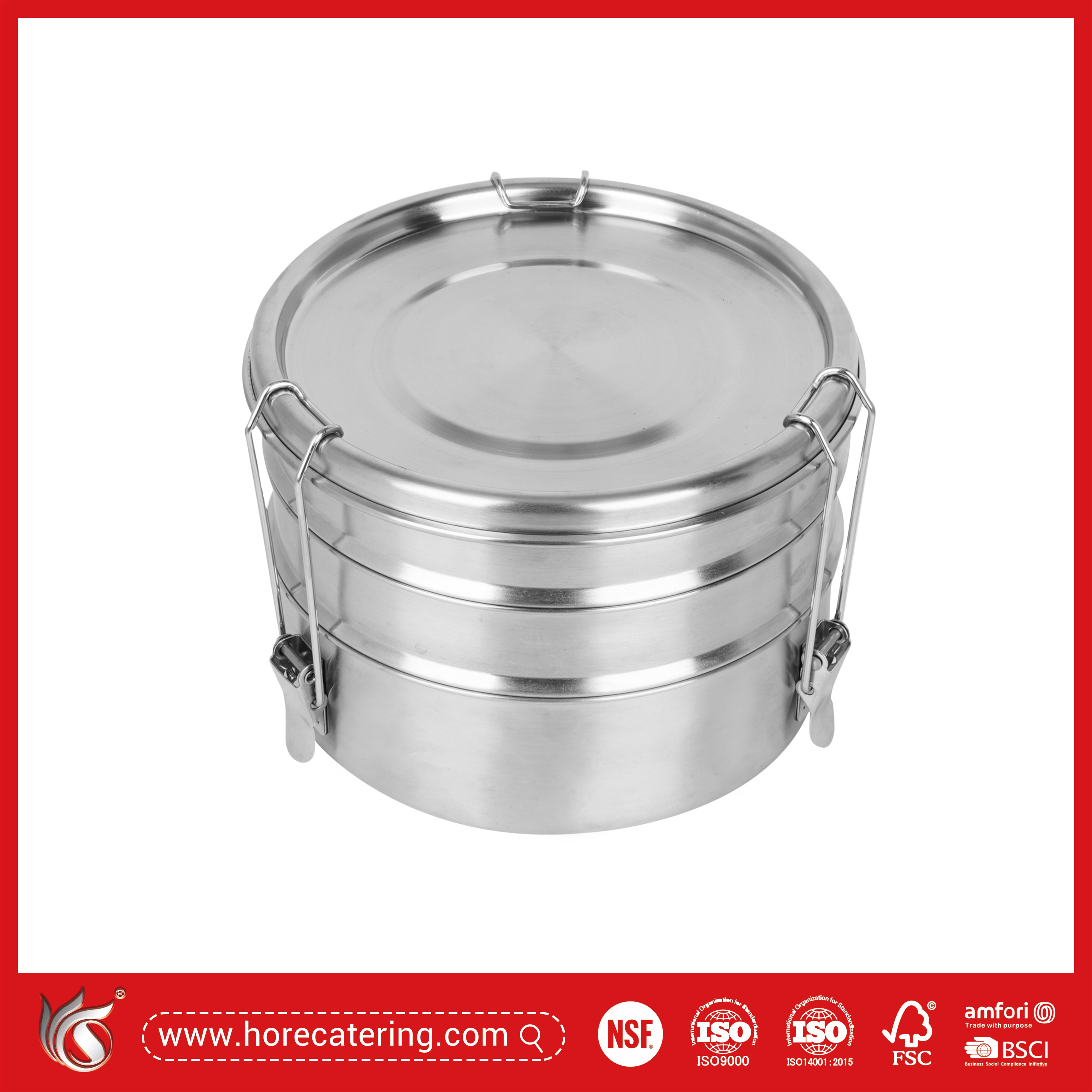 Portapranzo rotondo a 3 strati in acciaio inox