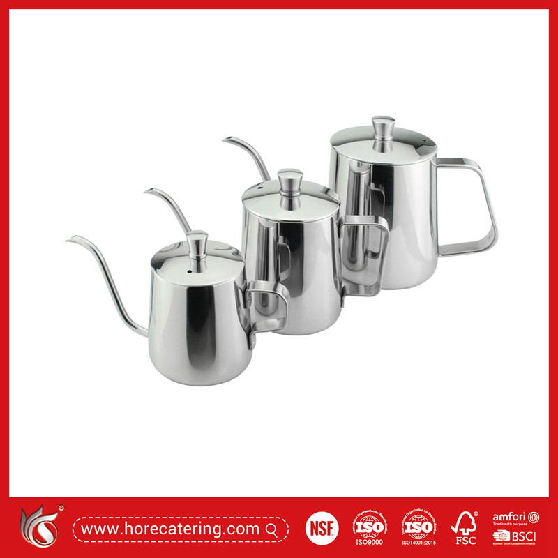 Bollitore per caffè a collo d'oca da 350 ml in acciaio inox con beccuccio lungo e stretto, colore argento.