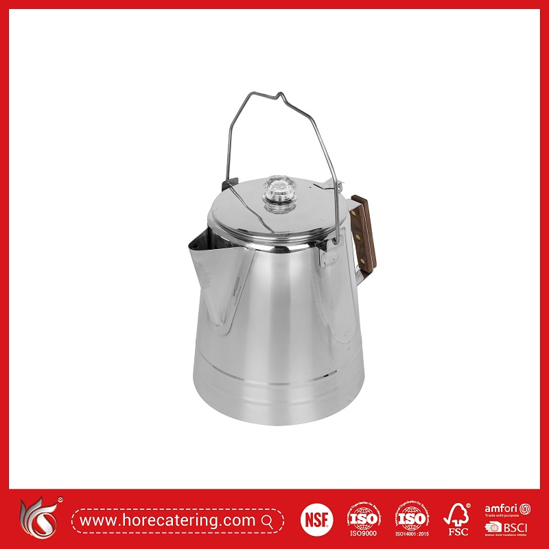 Ấm pha cà phê bằng thép không gỉ, dung tích 14 và 28 cốc, thích hợp cho cắm trại ngoài trời.