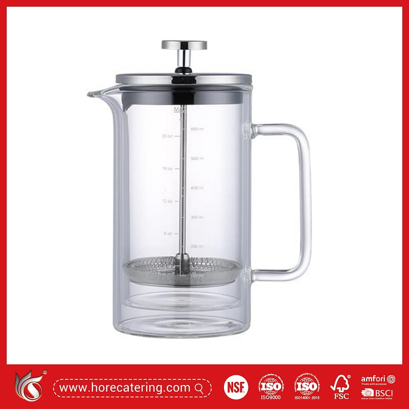 Bình pha cà phê kiểu Pháp hai lớp bằng thủy tinh borosilicate cao cấp, có chức năng lọc và điều chỉnh áp suất. Có kèm cân để cân.