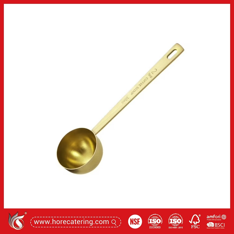 Muỗng đong bằng thép không gỉ, muỗng múc cà phê, màu vàng đồng.