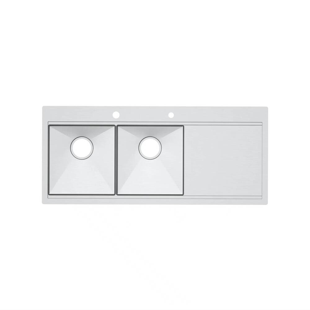 MU1550 Drop in Kitchen Sinks Brushed Stainless Steel Double Bowl with Drain Board Kitchen Sinks Handcrafted Sinks