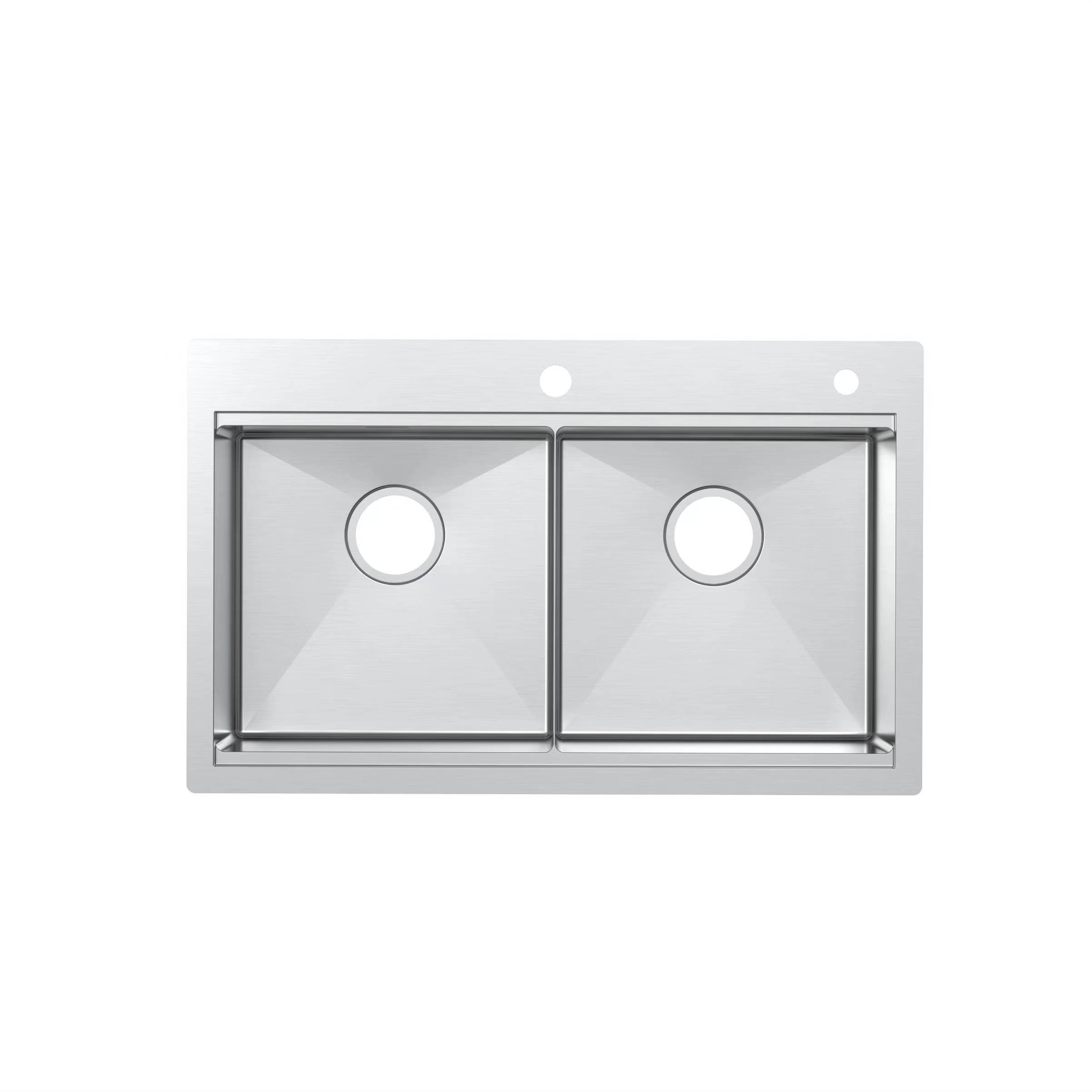 MU8150 Drop In Workstation Kitchen Sinks Stainless Steel Topmount Low Divider 50/50 Double Basin Kitchen Sink