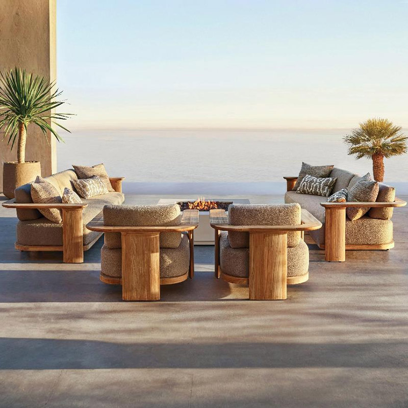 Outdoor Teak All Weather Waterproof Wooden Sofa Set (5)