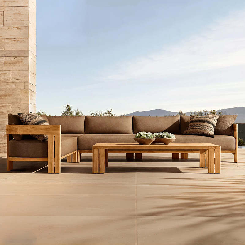 Outdoor Teak Sofa Set Modern Simple Weatherproof Fabric Waterproof Open Air Patio (1)