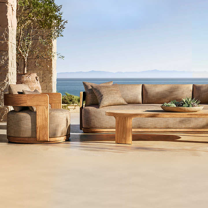 Outdoor Teak Sofa Set Modern Simple Weatherproof Fabric Waterproof Open Air Patio (1)