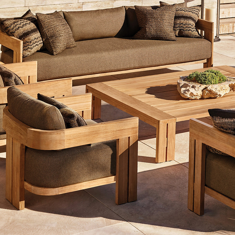 Outdoor Teak Sofa Set Modern Simple Weatherproof Fabric Waterproof Open Air Patio (2)