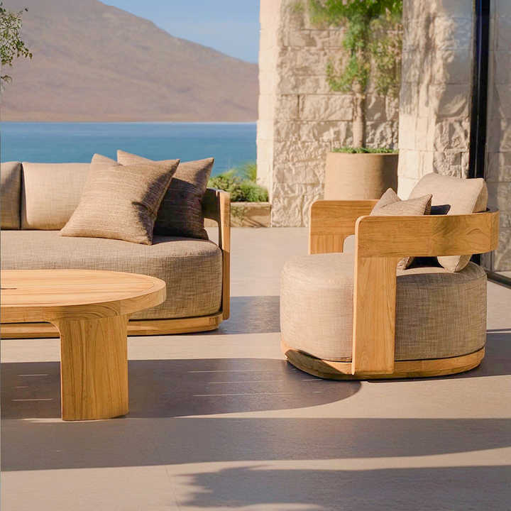 Outdoor Teak Sofa Set Modern Simple Weatherproof Fabric Waterproof Open Air Patio (3)