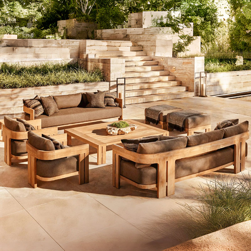 Outdoor Teak Sofa Set Modern Simple Weatherproof Fabric Waterproof Open Air Patio (5)
