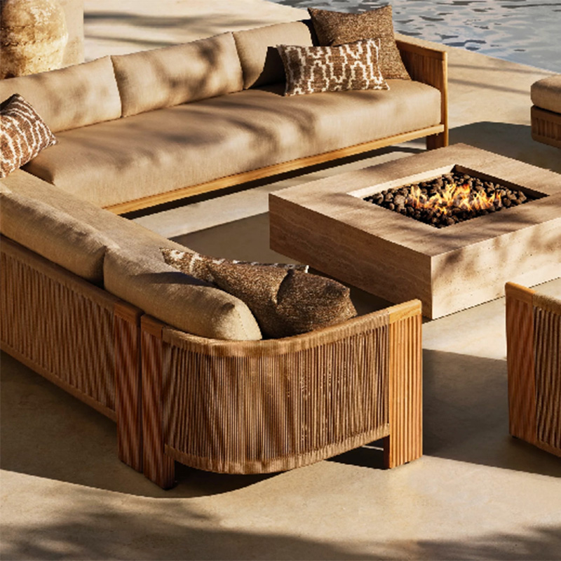 Waterproof Teak Rattan Round Sofa Outdoor Garden Furniture Set (2)