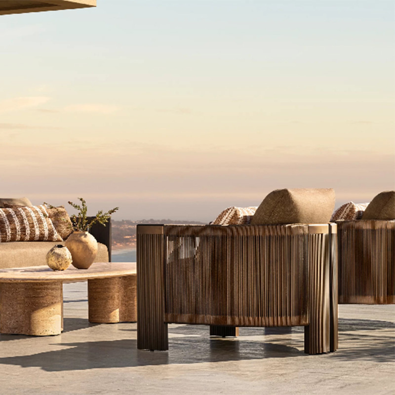 Waterproof Teak Rattan Round Sofa Outdoor Garden Furniture Set (3)